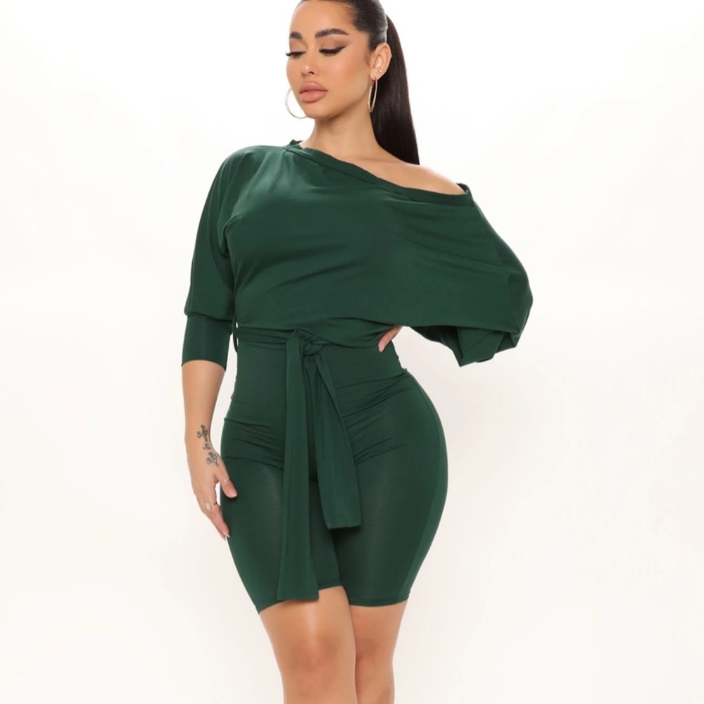 FASHION NOVA Biker Romper- Hunter Green